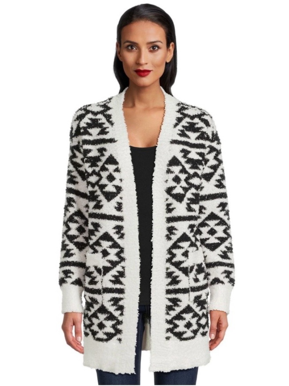 3/$18 - Time and Tru Black & White Aztec Open-Front Cardigan - Size XXL - EUC!